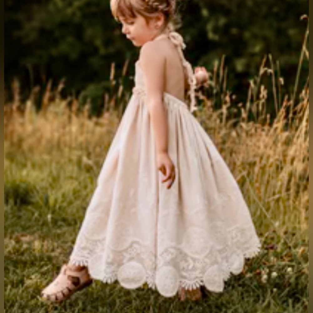 Elestory Cream Lace Girls Maxi Dress